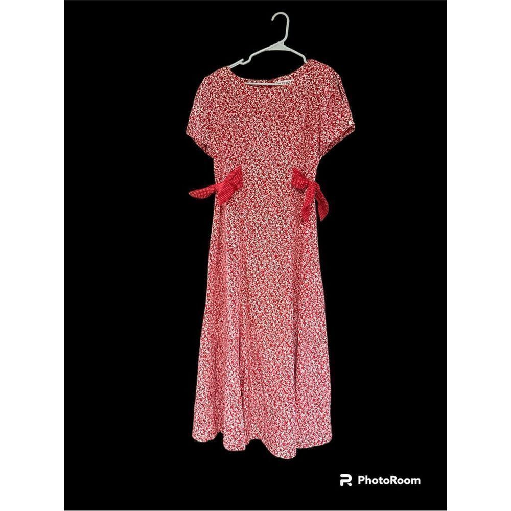 Vintage American Design red rose floral maxi dress Valentines 10 M
